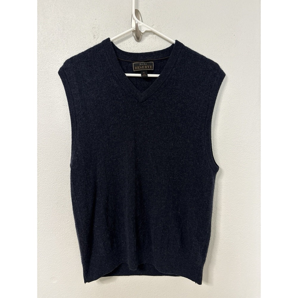 Jos A Bank RESERVE Sweater Vest Men's XL Blue 100% Cashmere Pullover Stretch